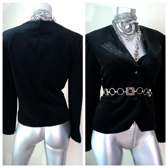 ACT 111 VINTAGE Velvet & Beads Evening Black Tie Cocktail Blazer - Picture 10 of 13